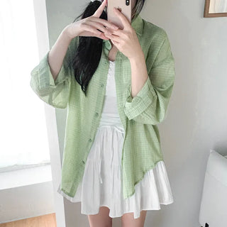 Lightweight, oversized checkered summer shirt cardigan