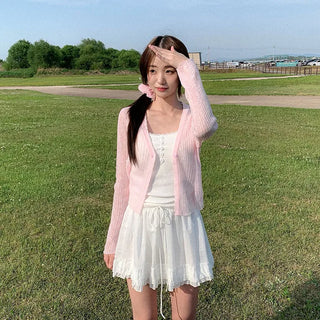 [5 colors] Sheer knit lightweight summer V-neck cardigan
