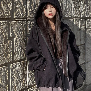 Fleece corduroy fur parka