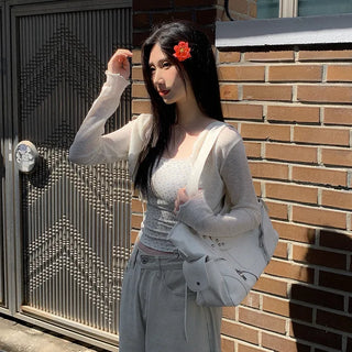 (Set) Bolero Summer Cardigan & Flower Lace Cap Sleeve Dress Set
