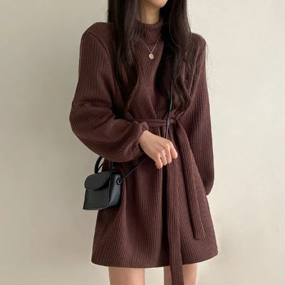Ribbed turtleneck knit mini dress