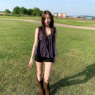 Shirred frill camisole summer blouse