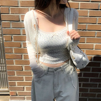(Set) Bolero Summer Cardigan & Flower Lace Cap Sleeve Dress Set