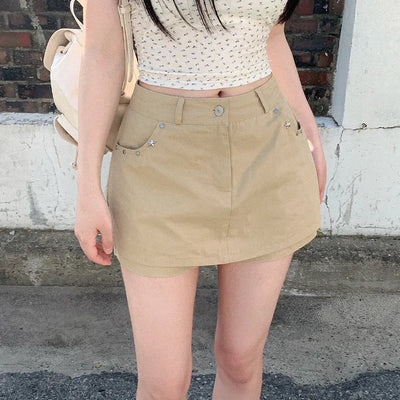 [3 colors] A-line summer cargo beige low-rise skirt culottes festival outfit