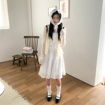 [2 colors] Polka Dot Midi Cantan Skirt