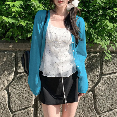 [3 colors] Dot sheer boutique layered sleeveless summer blouse