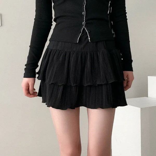 [Includes inner shorts] Tiered chiffon pleated mini skirt
