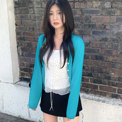 [4 colors] Sun protection sheer lightweight V-neck summer cardigan