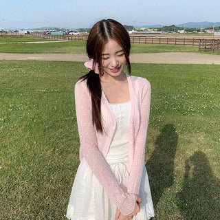 [5 colors] Sheer knit lightweight summer V-neck cardigan
