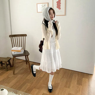 [2 colors] Polka Dot Midi Cantan Skirt