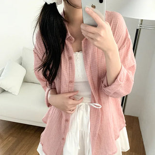 Lightweight, oversized checkered summer shirt cardigan