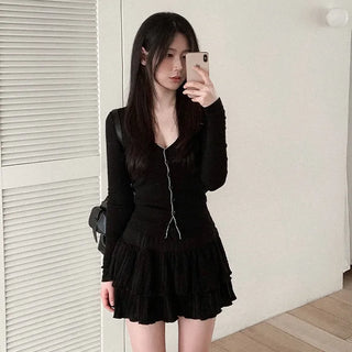 [Includes inner shorts] Tiered chiffon pleated mini skirt
