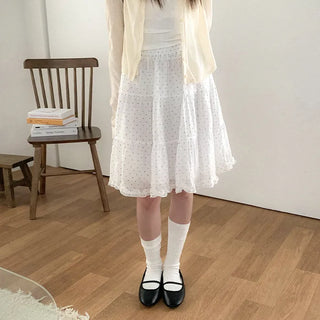 [2 colors] Polka Dot Midi Cantan Skirt
