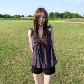 Shirred frill camisole summer blouse