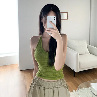 [4 colors] Halter neck summer knit tank