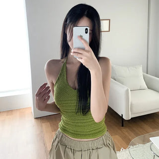 [4 colors] Halter neck summer knit tank