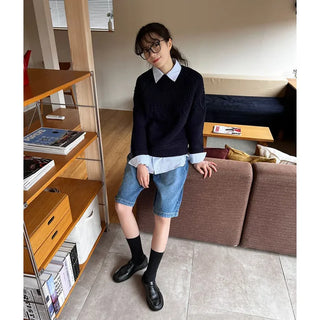 Half denim pants