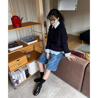 Half denim pants