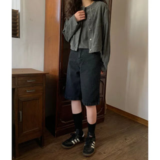 Half denim pants