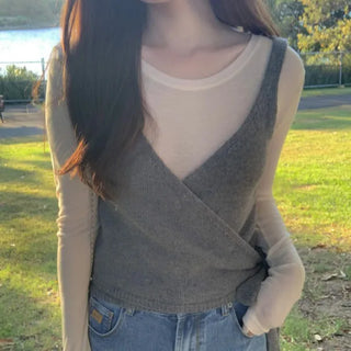 Ribbon knit wrap bustier