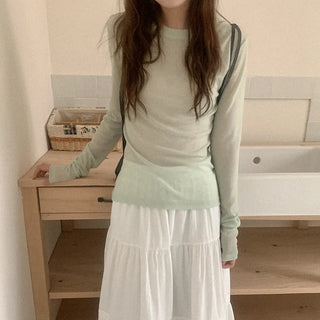 Tencel sheer long-sleeved T-shirt