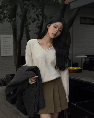 Wool pleated mini skirt
