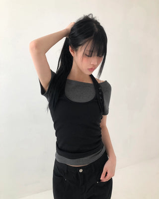 Button-down short-sleeved T-shirt