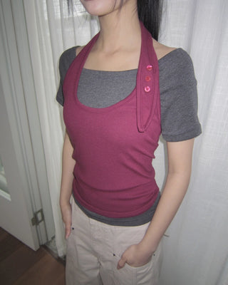 Button-down short-sleeved T-shirt