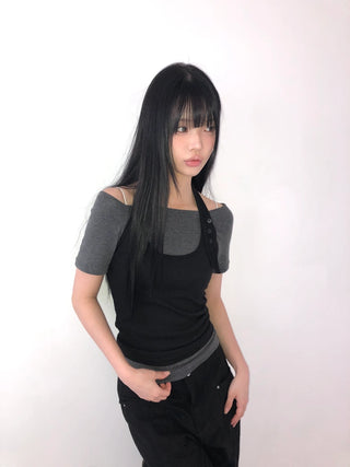 Button-down short-sleeved T-shirt
