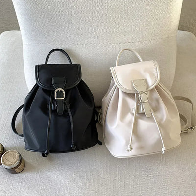Buckle Faux Leather Nylon Mini Backpack (4 colors)