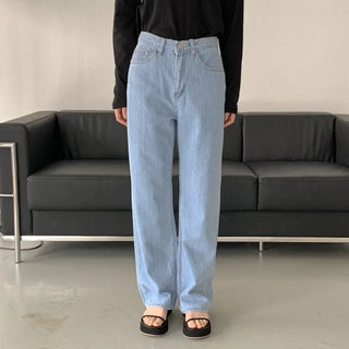 Straight-leg light denim pants