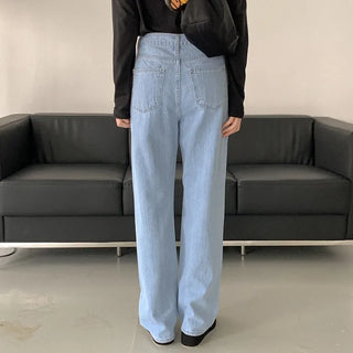 Straight-leg light denim pants
