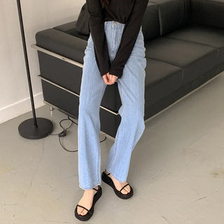 Straight-leg light denim pants