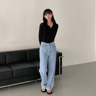 Straight-leg light denim pants