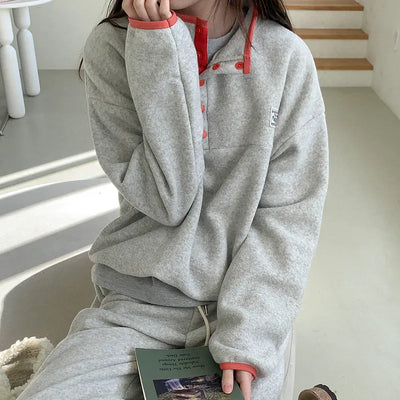 Fleece high-neck button sweatshirt