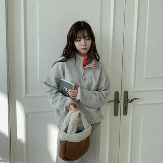 Fleece high-neck button sweatshirt