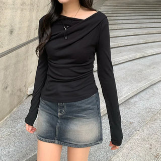 Boat neck drape T-shirt