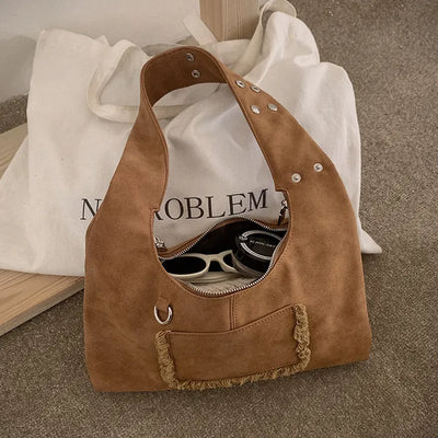 Suede Pocket Tote Bag/Shoulder Bag
