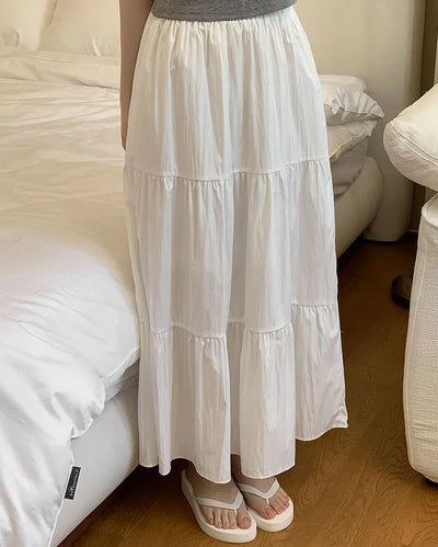 Tiered flared long skirt