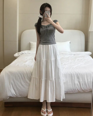 Tiered flared long skirt