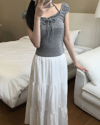 Tiered flared long skirt