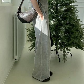 Velour wide-leg elastic waist pants
