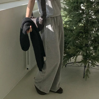 Velour wide-leg elastic waist pants