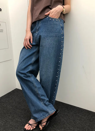 Studded denim pants