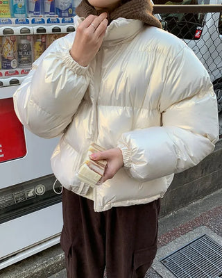 Glossy short-length down jacket