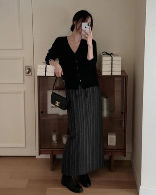 (set) Striped shirt & skirt set