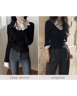 Extremely popular in Korea! Shirt-layered knit / 5 colors
