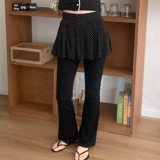 Polka dot skirt, bootcut, elastic waist pants