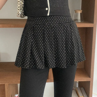 Polka dot skirt, bootcut, elastic waist pants