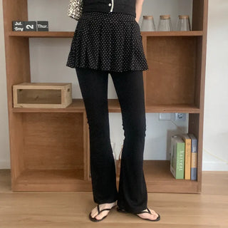 Polka dot skirt, bootcut, elastic waist pants